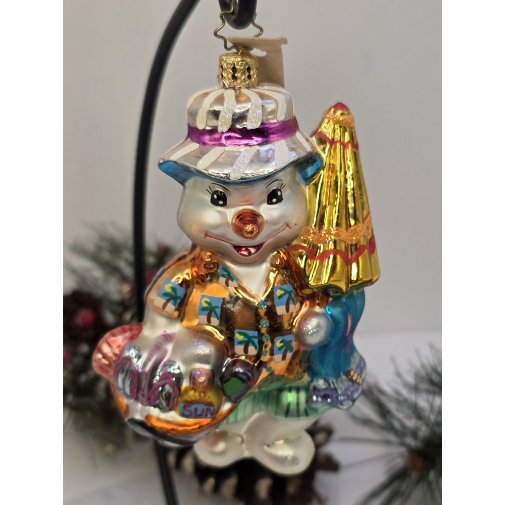 Christopher Radko Snowman Beach Hawaiian Tropical Surf & Sun Glass Ornament 5"
